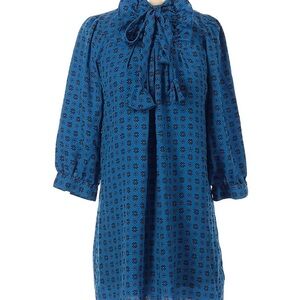 Anna Sui Blue Patterned Long Sleeve Dress
